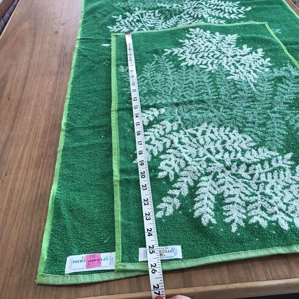 Vtg Cannon Monticello Towels Green Fringe Bath Hand Set 70s Floral 2 Bath 4 Hand